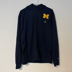 Men’s Jordan Michigan Wolverines Navy Blue Zip Hoodie with Yellow Logo Sz. L